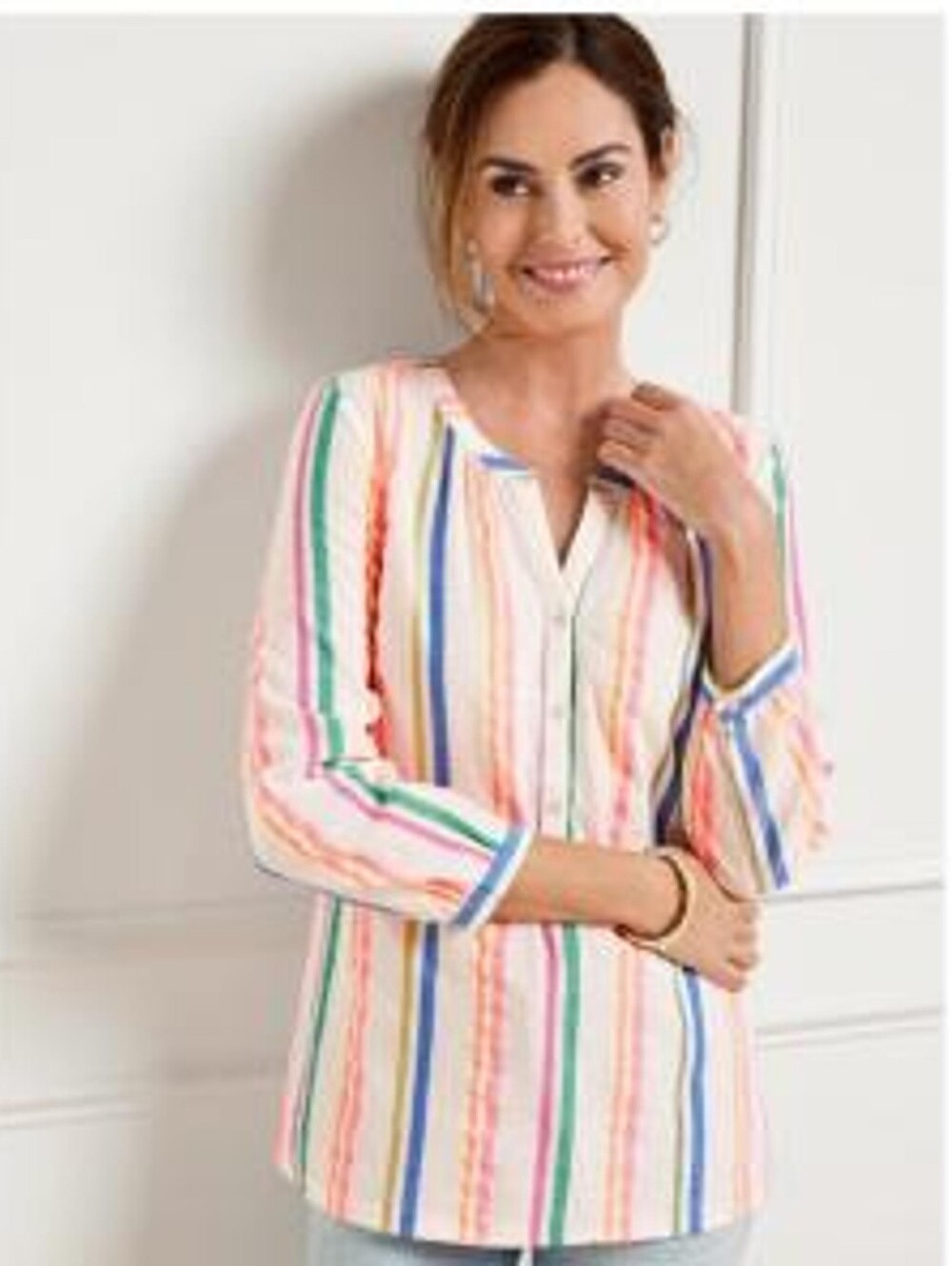 Talbots Sensation Stripe Pullover Blouse Lightweight Size Medium Preppy Shirt